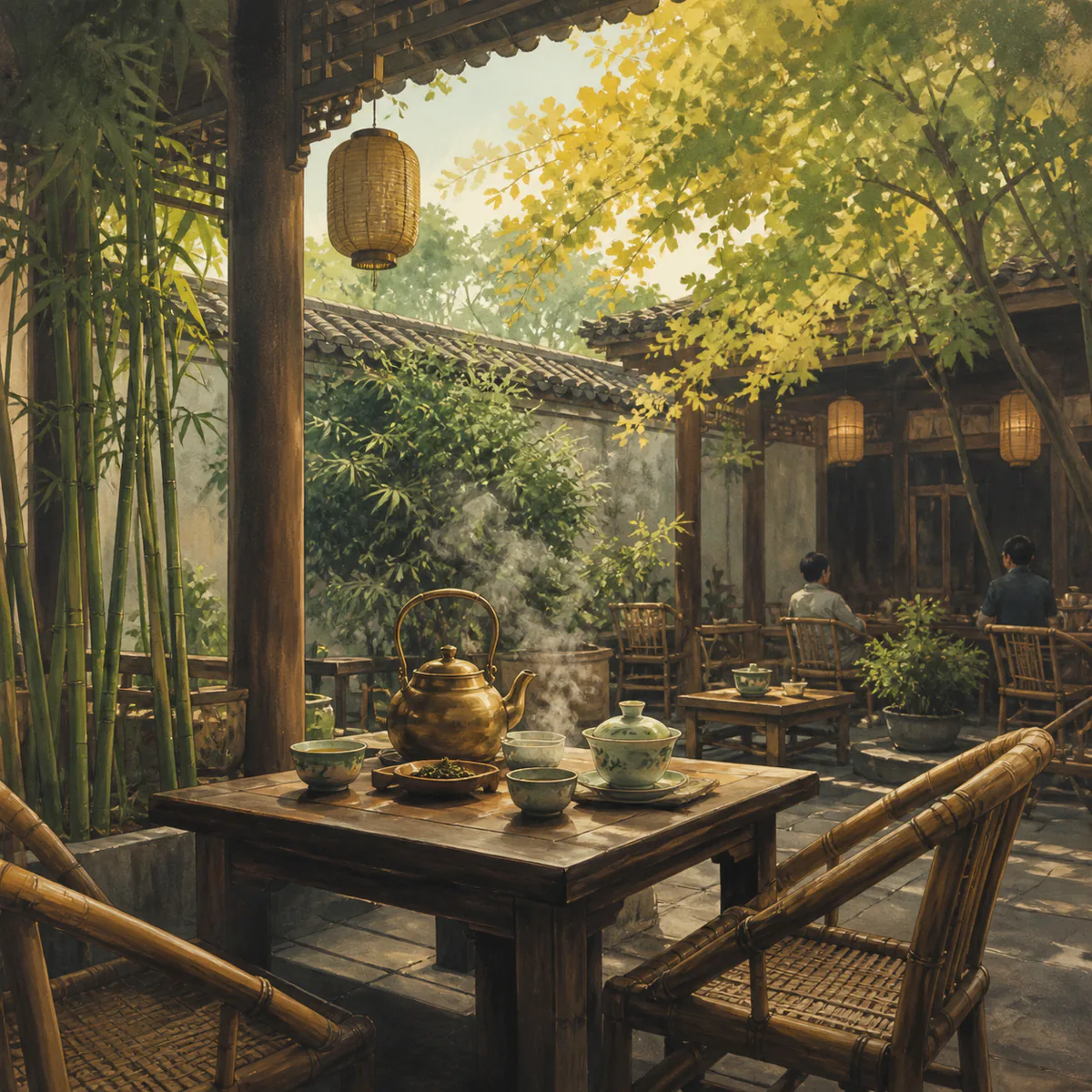Illustrated courtyard teahouse in Chengdu
